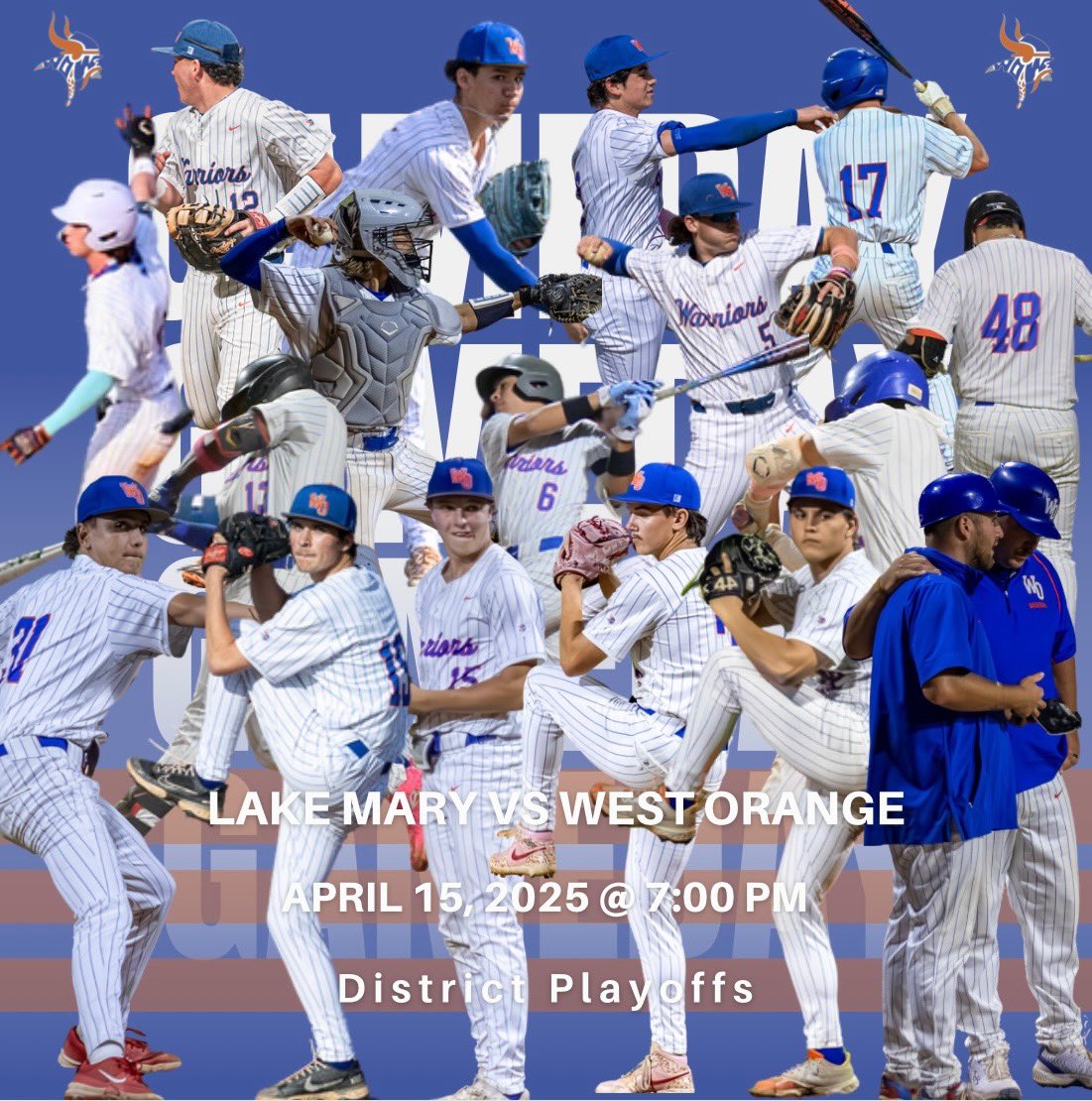 GAMEDAY!

It’s Win or Go Home.

District Playoffs begin tonight as we take on Lake Mary at 7 PM at Lake Brantley High School. Every moment matters, one pitch, one out, one game at a time.

We’ve prepared, we’ve battled, and now it’s time to leave it all on the field. Let’s get