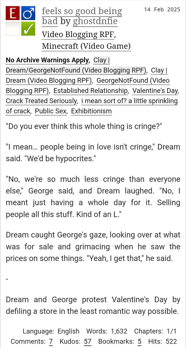 feels so good being bad

⇢rated Explicit 

Established Relationship | Valentine's Day | Crack Treated Seriously 

⇢1.600 Words
⇢1/1 Chapters

⇢archiveofourown.org/works/62927176