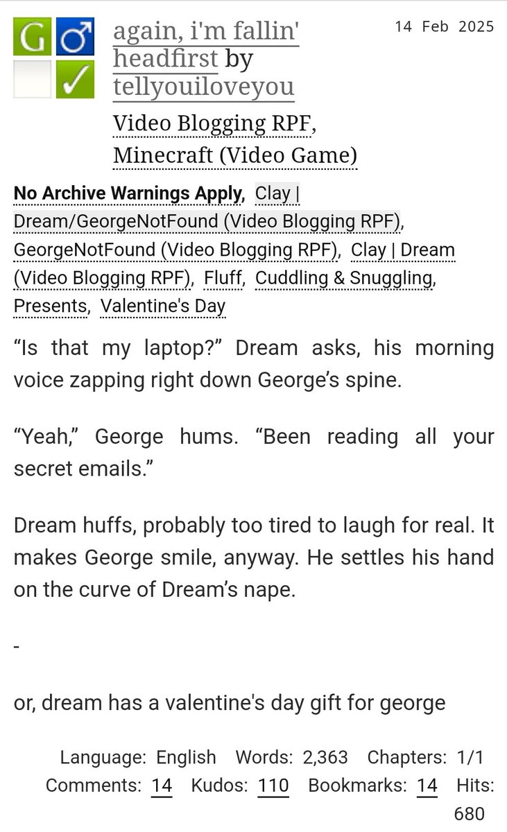 again, i'm fallin' headfirst

⇢rated General Audiences 

Fluff | Cuddling &amp; Snuggling | Presents | Valentine's Day | Established Relationship 

⇢2.400 Words
⇢1/1 Chapters

⇢archiveofourown.org/works/63075043