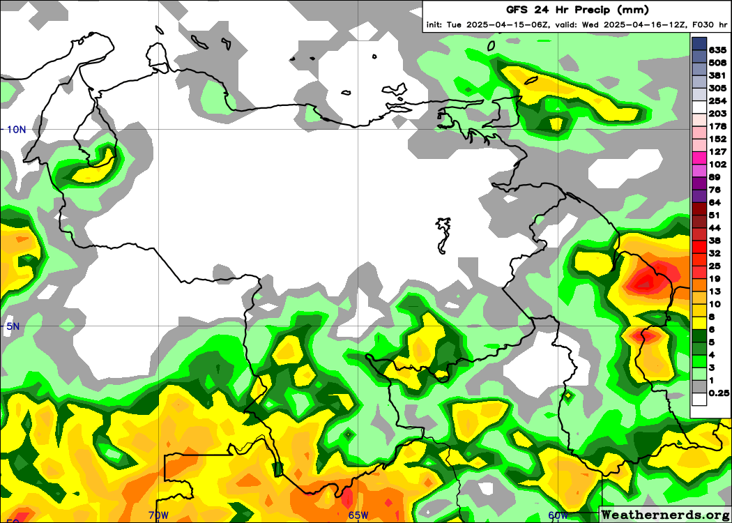 EstebanWXcast's tweet photo. Venezuela, salida de los modelos de precipitación acumulada en 24 hrs, terminados a 08:00 HLV del 16ABR25, según GFS, ICON, GEM y ECMWF. Acumulados poco importantes, pero más probables en el sur de Zulia, serranía de Pacaraima en Bolívar y sur de Amazonas. https://t.co/XOaFQG8XNe