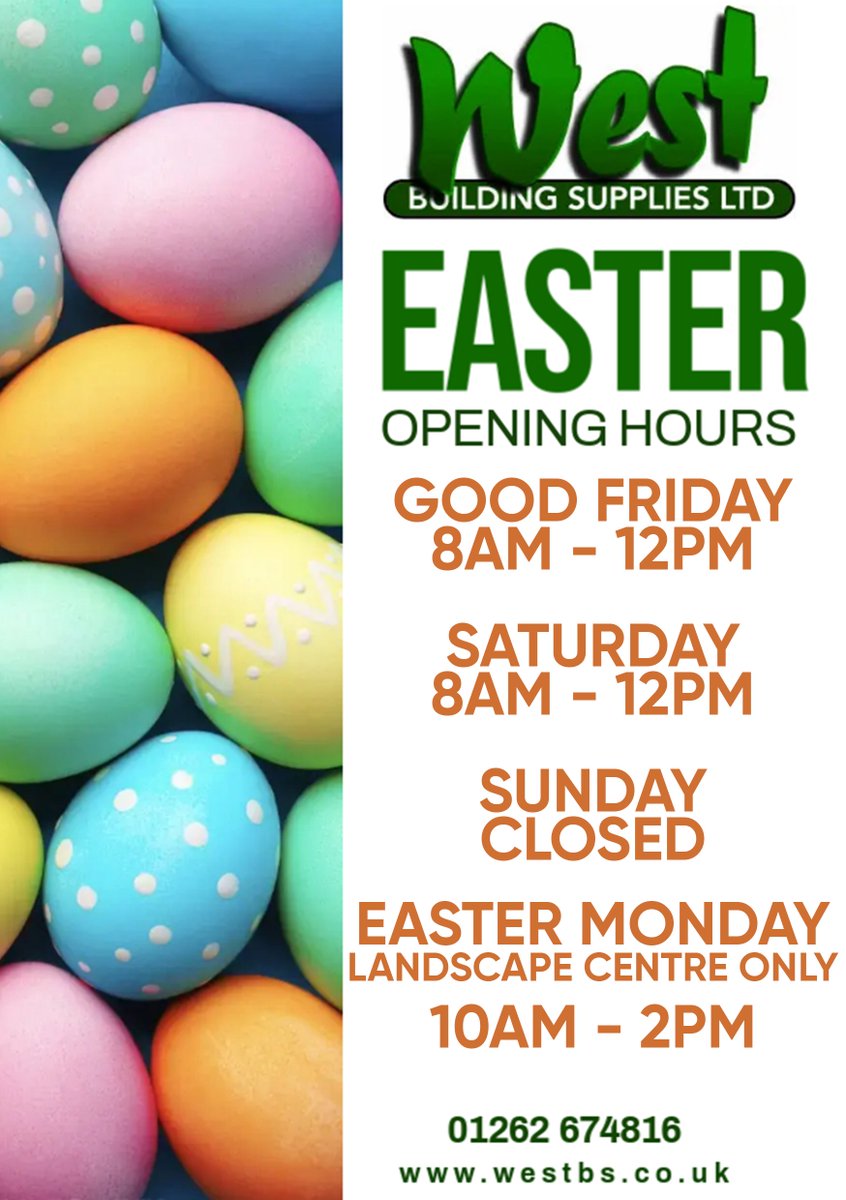 Just a reminder of our opening times over the Easter weekend 🐣