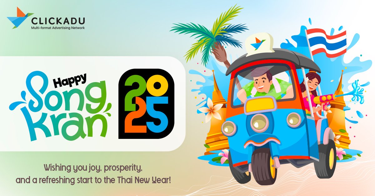 Clickadu (@clickaduads) on Twitter photo เธชเธธเธเธชเธฑเธเธเนเธงเธฑเธเธชเธเธเธฃเธฒเธเธเน!
Happy Thai New Year from the Clickadu team ๐ท
To all our Thai advertisers and publishers โ we wish you more profit, more traffic, and more happiness this year.
Thank you for being with us.
Letโs grow and win together in 2025!
#Songkran #ThaiNewYear #Clickadu เธชเธธเธเธชเธฑเธเธเนเธงเธฑเธเธชเธเธเธฃเธฒเธเธเน!
Happy Thai New Year from the Clickadu team ๐ท
To all our Thai advertisers and publishers โ we wish you more profit, more traffic, and more happiness this year.
Thank you for being with us.
Letโs grow and win together in 2025!
#Songkran #ThaiNewYear #Clickadu