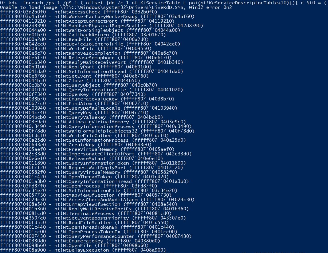 5mukx's tweet photo. My notes about Analysis of SSDT.

https://t.co/5ahJTcJHiE

 TLSR: Here I have shared how SSDT works and how you can use  livekd to debug KiServiceDescriptorTable to find the offset address and more ... https://t.co/vybpr4EVig