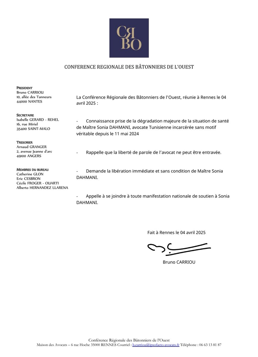 #SoniaDahmani

L’avocate Sonia Dahmani est toujours détenue dans des conditions alarmantes. Sa situation s’aggrave de jour en jour.

Liberté pour Sonia Dahmani.

#FreeSoniaDahmani #Tunisie #LibertéDexpression #Justice