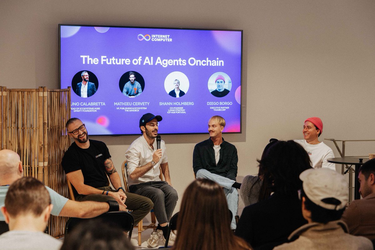 DFINITY (@dfinity) on Twitter photo 7/ Followed up by the highly requested Future of AI Agents Onchain with:
<a href="/CalabrettaBruno/">Bruno Calabretta</a> (<a href="/ICPHUBS/">ICP HUBS NETWORK</a>)
<a href="/mathieucervety/">MatC.eth</a> (<a href="/TheSandboxGame/">The Sandbox</a>)
<a href="/shannholmberg/">Shann³</a> (<a href="/LunarStrategy/">Lunar Strategy</a>)
and <a href="/don_borgo/">Diego Borgo</a> 7/ Followed up by the highly requested Future of AI Agents Onchain with:
<a href="/CalabrettaBruno/">Bruno Calabretta</a> (<a href="/ICPHUBS/">ICP HUBS NETWORK</a>)
<a href="/mathieucervety/">MatC.eth</a> (<a href="/TheSandboxGame/">The Sandbox</a>)
<a href="/shannholmberg/">Shann³</a> (<a href="/LunarStrategy/">Lunar Strategy</a>)
and <a href="/don_borgo/">Diego Borgo</a>