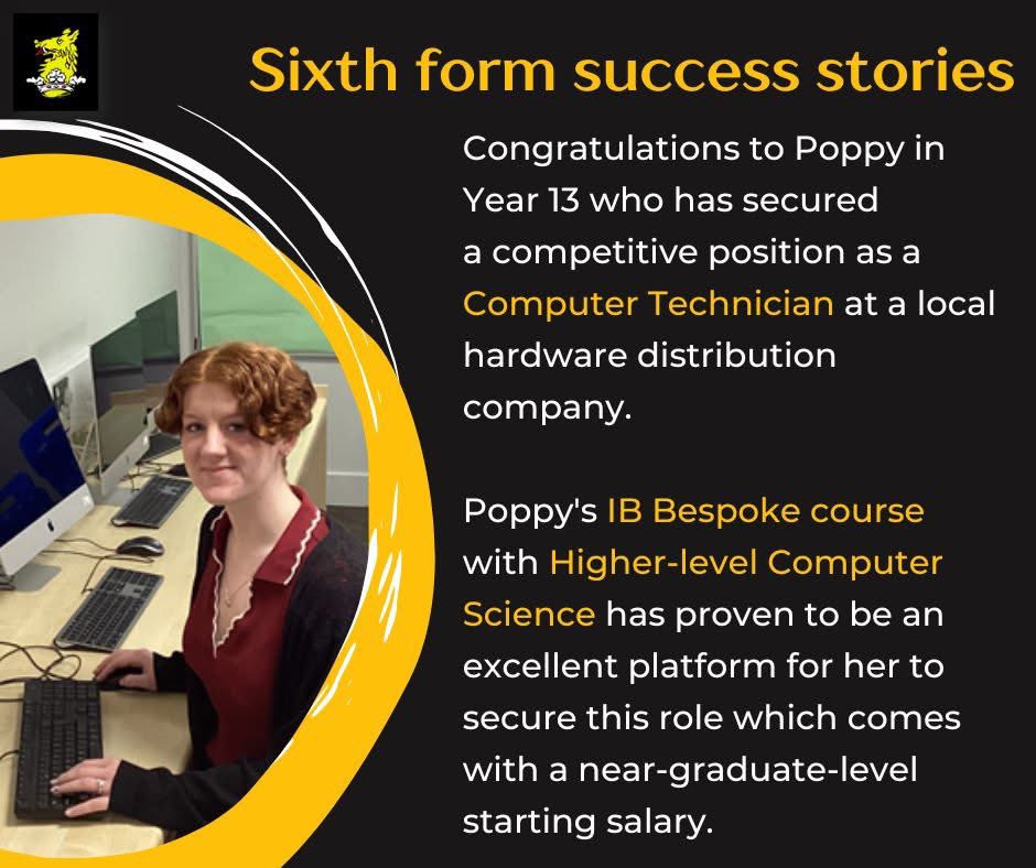 Dane_Court_GS's tweet image. Our IB programmes are excellent springboards for both top university
destinations and leading employers and apprenticeship providers. These are just two of our students' recent successs stories. 💻🚘 Congratulations to Poppy and Isaac. 🌟