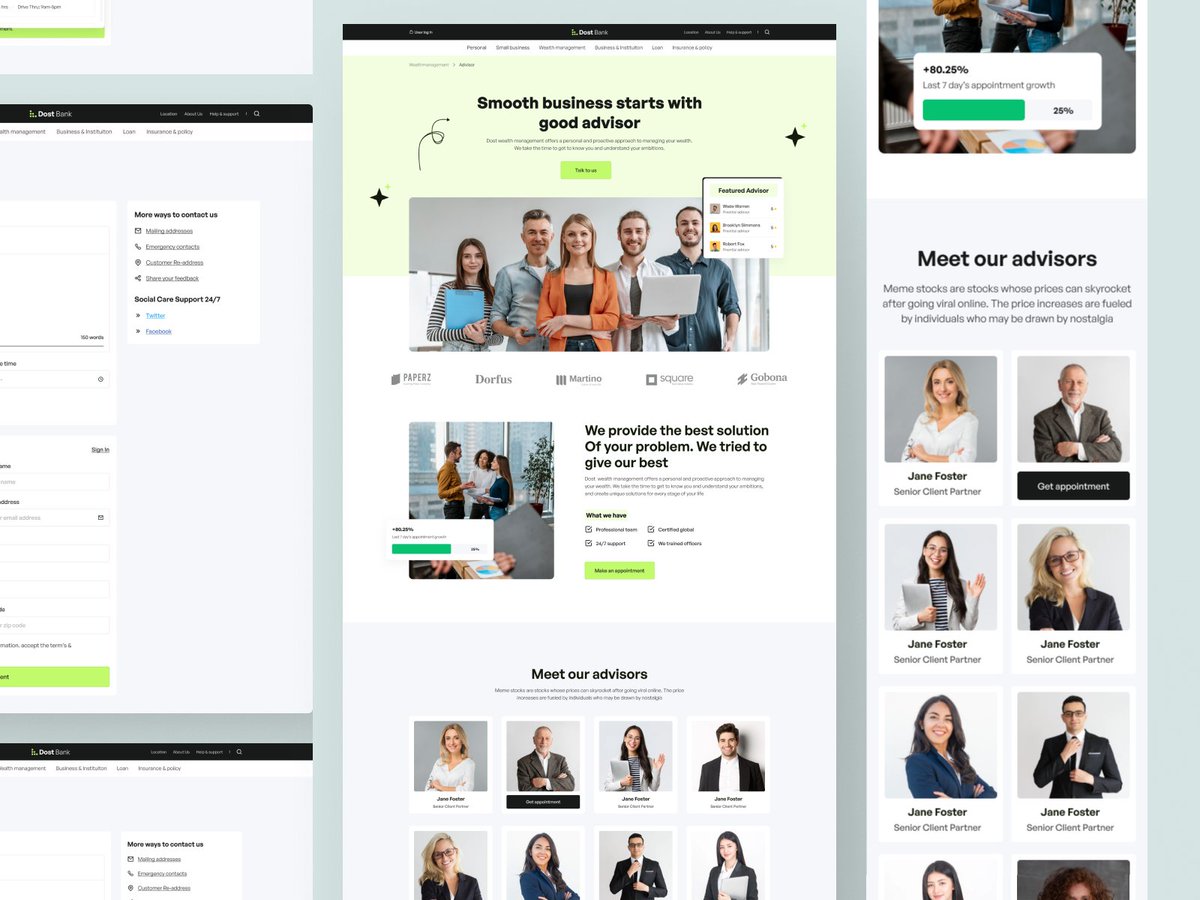 Maqawagency's tweet image. Here’s a sneak peek at how 𝗗𝗼𝘀𝘁 𝗕𝗮𝗻𝗸 connects people to flexible meetings and easy appointment booking.

Full design view: dribbble.com/shots/25905035…

--
#fintechdesign #bankingui #financeui #digitalbanking #bankingwebsite #webdesign #uiuxdesign #ui #ux