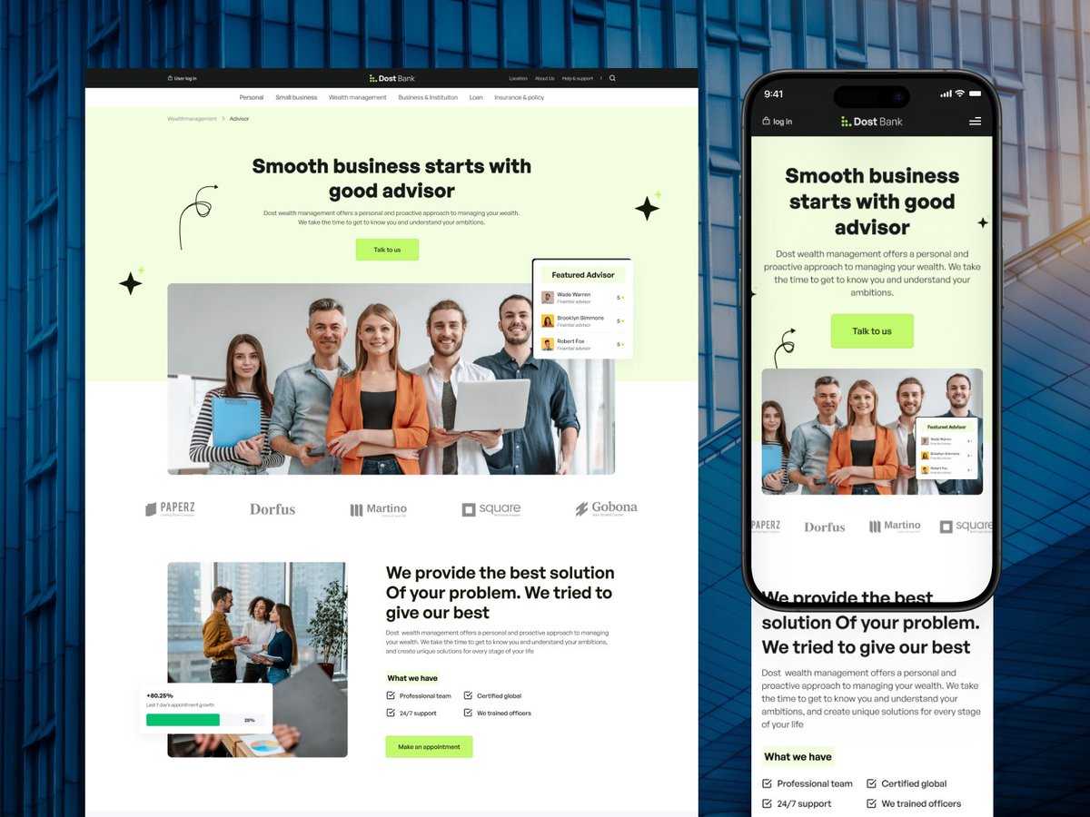 Maqawagency's tweet image. Here’s a sneak peek at how 𝗗𝗼𝘀𝘁 𝗕𝗮𝗻𝗸 connects people to flexible meetings and easy appointment booking.

Full design view: dribbble.com/shots/25905035…

--
#fintechdesign #bankingui #financeui #digitalbanking #bankingwebsite #webdesign #uiuxdesign #ui #ux
