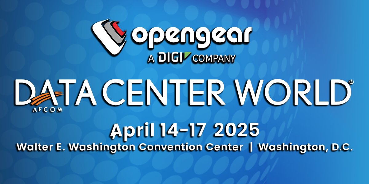 Opengear (@opengear) on Twitter photo . <a href="/DataCenterWorld/">DataCenterWorld</a> starts today! If youâre also here, stop by booth 590 starting at 4:30 to see how Opengear keeps your data center resilient:
· Zero Touch Provisioning
· Failover to Cellular
· Always-on network access
Letâs connect! datacenterworld.com . <a href="/DataCenterWorld/">DataCenterWorld</a> starts today! If youâre also here, stop by booth 590 starting at 4:30 to see how Opengear keeps your data center resilient:
· Zero Touch Provisioning
· Failover to Cellular
· Always-on network access
Letâs connect! datacenterworld.com