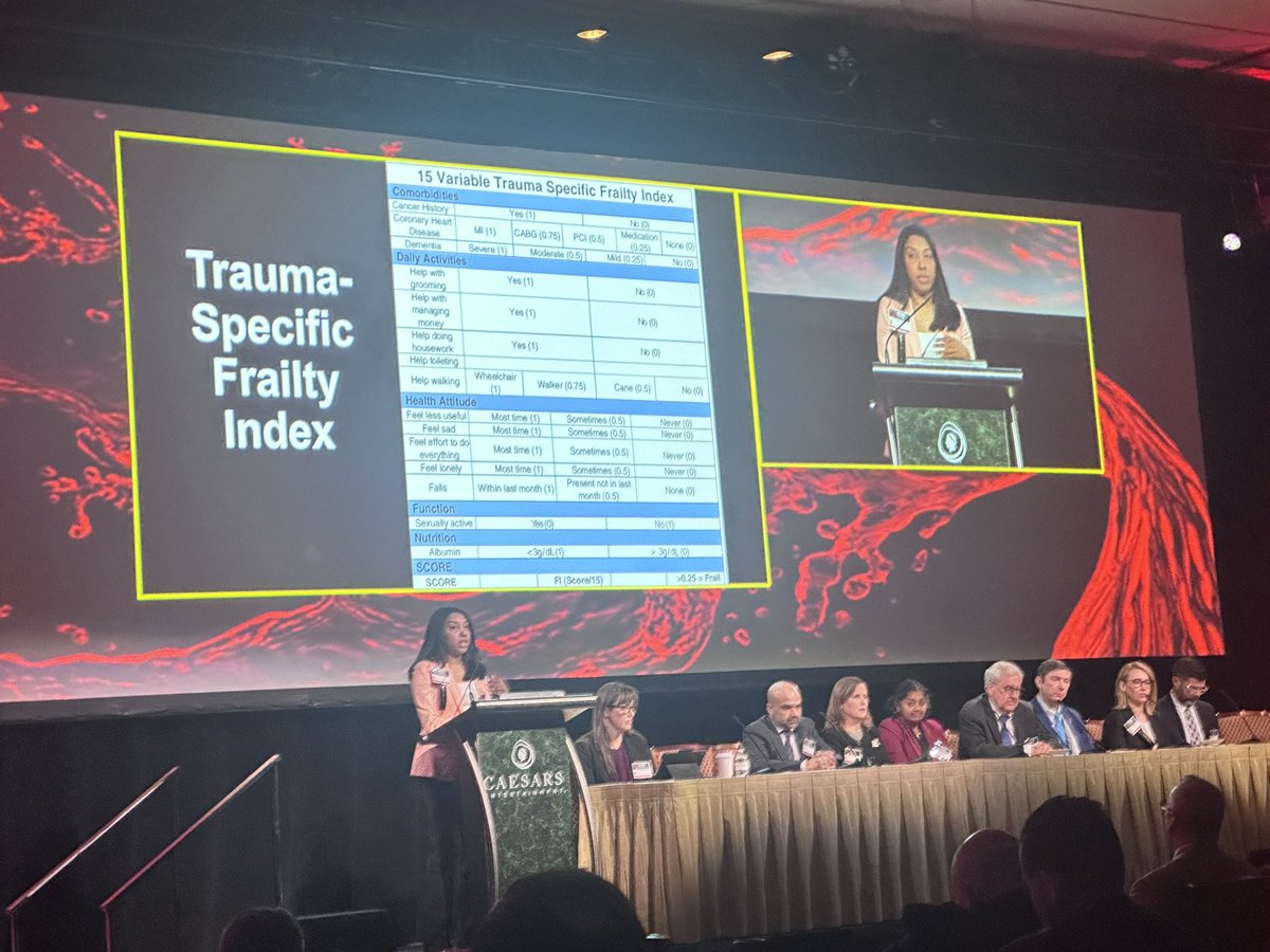 Bellal Joseph (@topknife_b) on Twitter photo Trauma specific frailty index TSFI
isn’t just a score—it’s a strategy. Geriatric ICU care done right. Huge shoutout to <a href="/DrTanyaEgodage/">Tanya Egodage, MD, FACS</a> for owning the stage and driving the future of trauma care. #TCCACS2025 #GeriatricTrauma #Frailty Trauma specific frailty index TSFI
isn’t just a score—it’s a strategy. Geriatric ICU care done right. Huge shoutout to <a href="/DrTanyaEgodage/">Tanya Egodage, MD, FACS</a> for owning the stage and driving the future of trauma care. #TCCACS2025 #GeriatricTrauma #Frailty