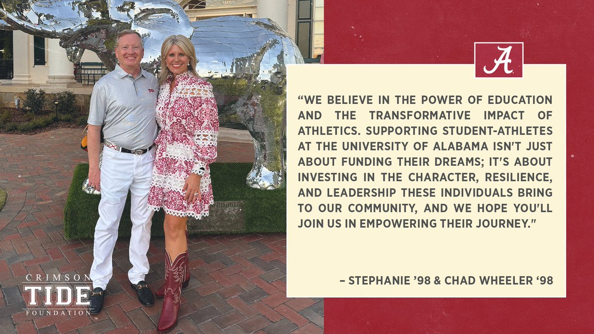 Did you know? Stephanie &amp; Chad Wheeler '98 will match dollar-for-dollar the first 💲5⃣,0⃣0⃣0⃣ contributed to the Crimson Tide Scholarship Fund during #BamaBlitz. 

DOUBLE THE IMPACT of your gift! Donate now at bamablitz.ua.edu.