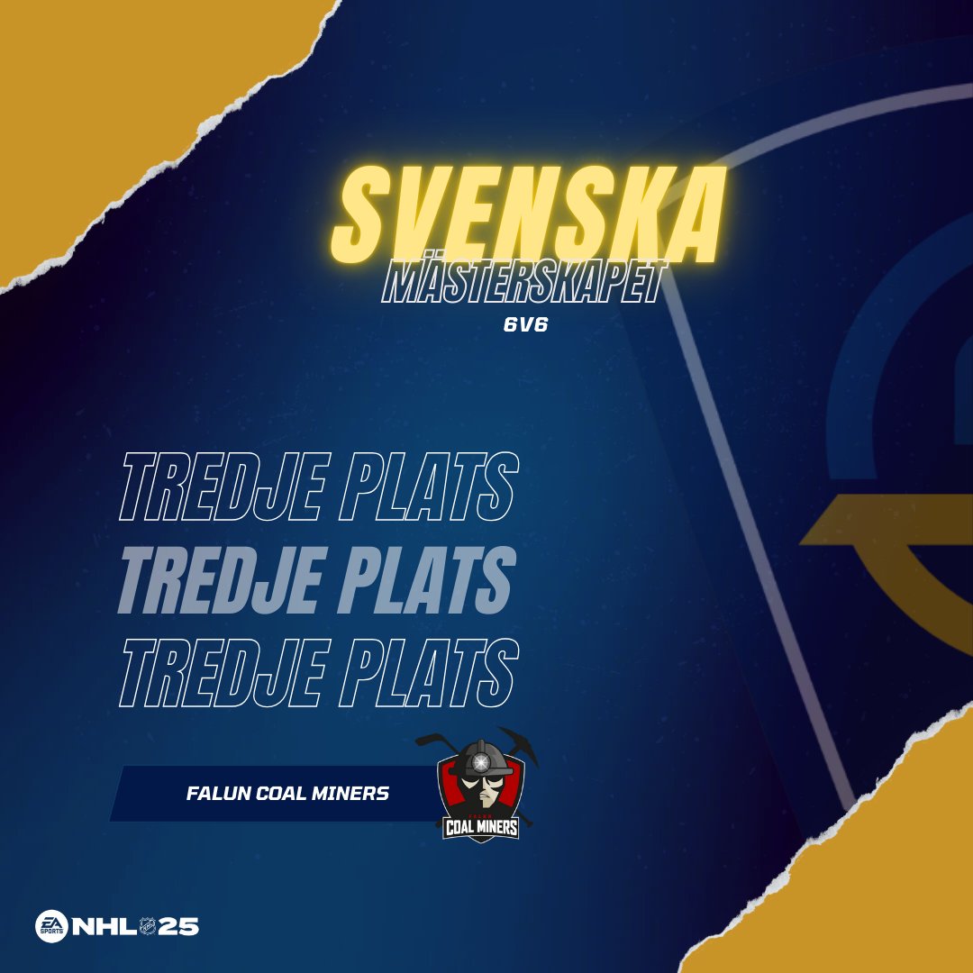 🥉 Stort grattis till <a href="/CoalMinersEASHL/">Falun Coal Miners</a> som tar hem SM-bronset i eHockey 2025! En stark insats hela vägen och en välförtjänt pallplats. 💪🏒

#NHL25 #SMeHockey #FalunCoalMiners