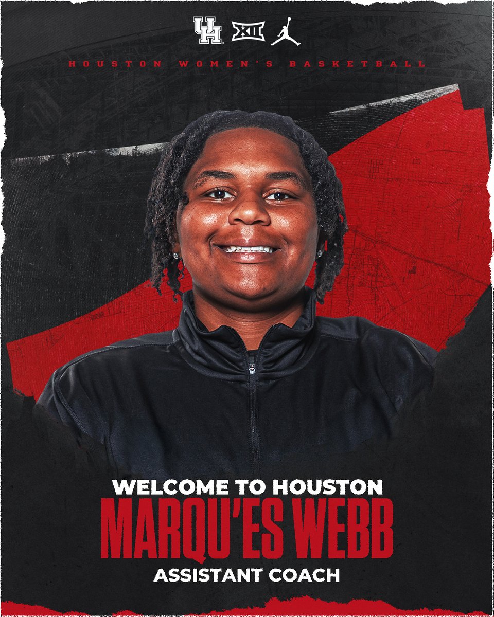 Houston Women's Basketball (@uhcougarwbb) on Twitter photo Welcome to Houston, Marqu'es! 👏
We're thrilled to announce the addition of <a href="/mwebb_22/">Marqu'es Webb</a> to our coaching staff!
📰 bit.ly/3RjVaOo Welcome to Houston, Marqu'es! 👏
We're thrilled to announce the addition of <a href="/mwebb_22/">Marqu'es Webb</a> to our coaching staff!
📰 bit.ly/3RjVaOo