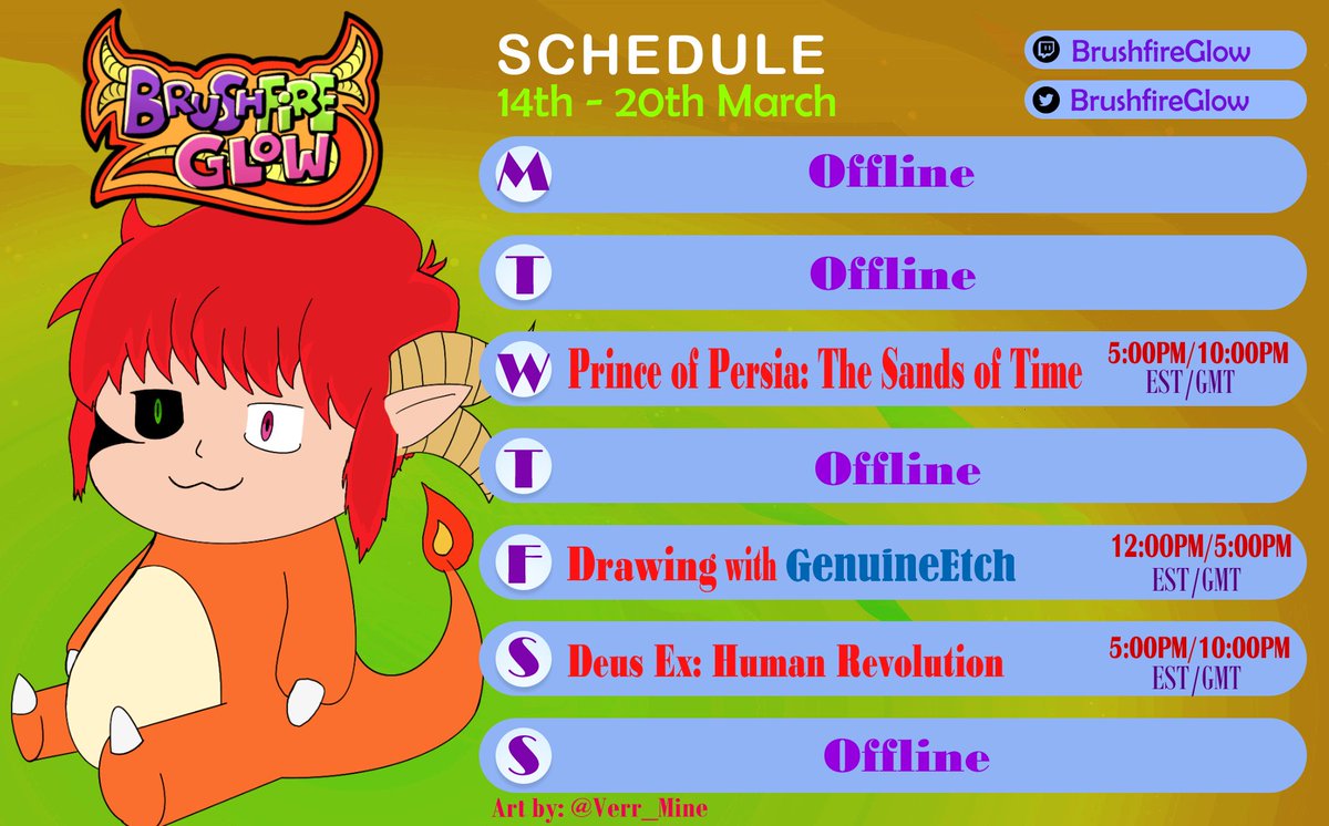 SCHEDULE OUT!

Wed - Prince of Rewind (5PM EST)
Fri - Oodles of Doodles w/<a href="/GenuineEtch/">GenuineEtch</a> (12PM EST)
Sat - Jensen's Giblets (5PM EST)

WE BACC BB! BWAH!!

#EnVtuber 
#Vtuber