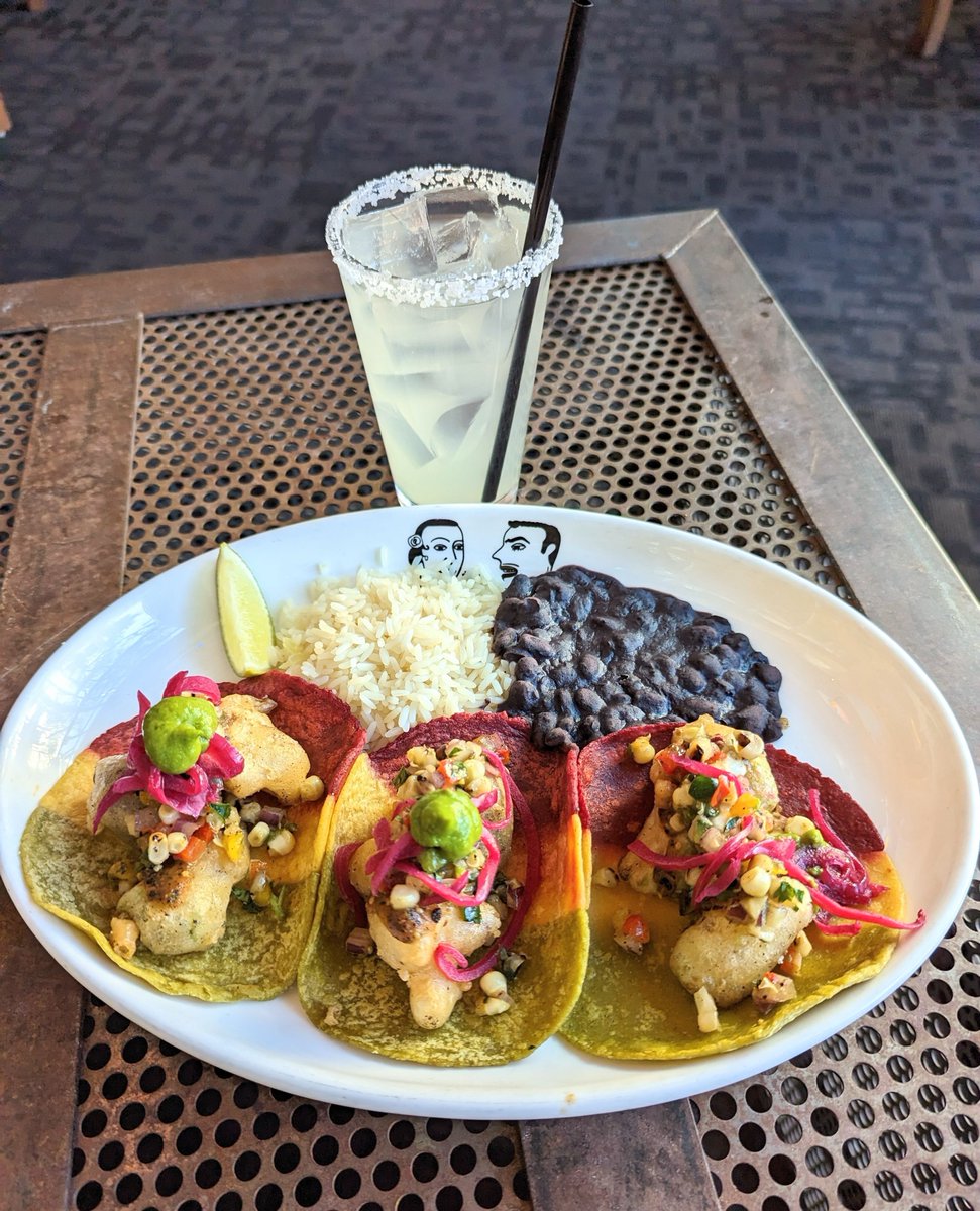 CRISPY DIABLO CAULIFLOWER TACOS // tri color handmade tortilla, rainbow cauliflower, diablo salsa, pickled onions, radish, roasted corn⁠
⁠
⁠
⁠
⁠bordergrill.com
⁠
⁠
⁠
#BorderGrill #mandalaybay #mexicanfood #tacotime ##vegasvegans