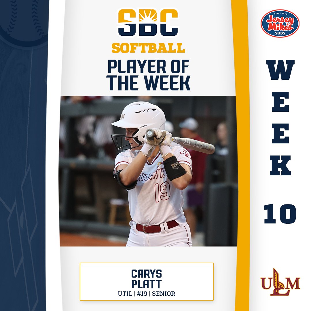 Sun Belt (@sunbelt) on Twitter photo ๐ฃ๐ฅ๐๐๐ฆ๐ ๐๐ข๐ฅ ๐ฃ๐๐๐ง๐ง.
<a href="/ULM_Softball/">ULM Softball</a> senior utility Carys Platt earns #SunBeltSB Player of the Week after batting an astounding .889 and leading the Warhawks to a conference road series victory. โ๏ธ๐ฅ
๐ฐ ยป sunbelt.me/4jaMBBu ๐ฃ๐ฅ๐๐๐ฆ๐ ๐๐ข๐ฅ ๐ฃ๐๐๐ง๐ง.
<a href="/ULM_Softball/">ULM Softball</a> senior utility Carys Platt earns #SunBeltSB Player of the Week after batting an astounding .889 and leading the Warhawks to a conference road series victory. โ๏ธ๐ฅ
๐ฐ ยป sunbelt.me/4jaMBBu