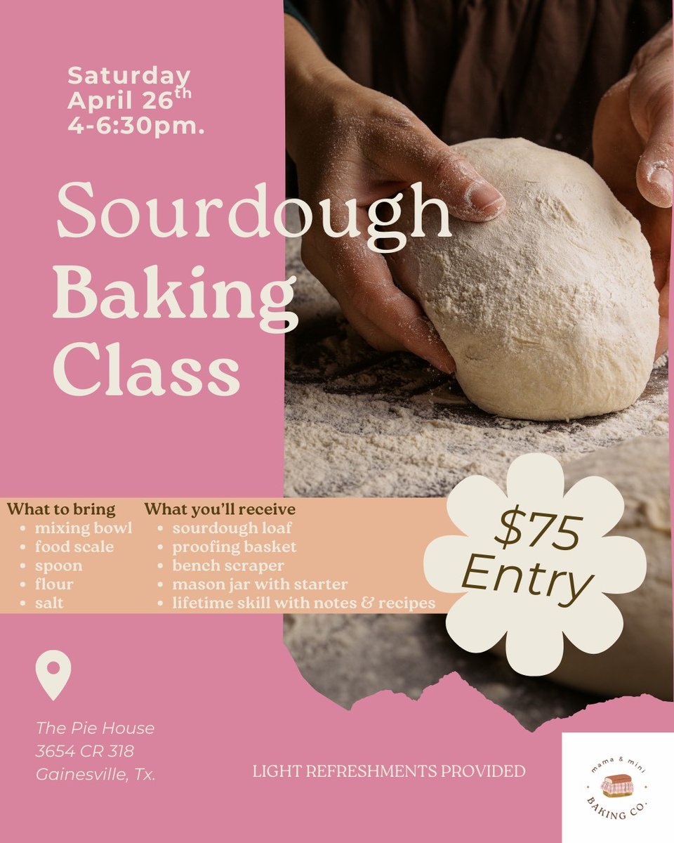 Mama &amp; mini baking co.  invites you all to a Sourdough Baking Class! There are limited spots available, register at form.jotform.com/250936183820155

#goseegville #baking
