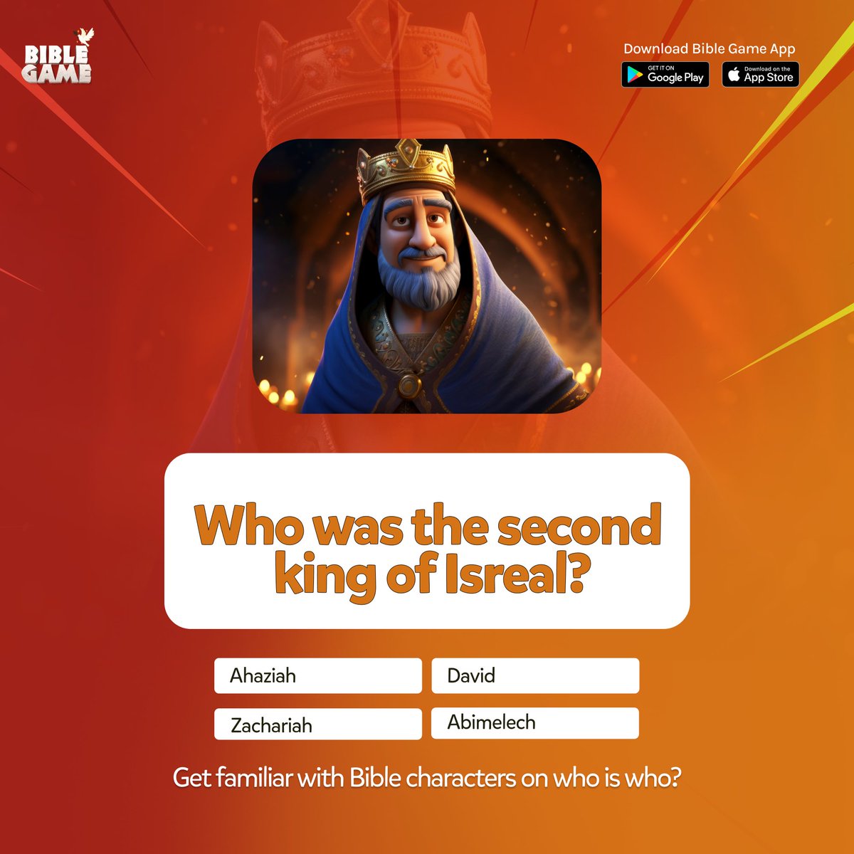 OurBibleGame's tweet image. Get familiar with the bible characters and their inspiring stories!
🏆 Play now and test your knowledge! 🎮✨
#WhoIsWho #BibleTrivia #FaithAndFun