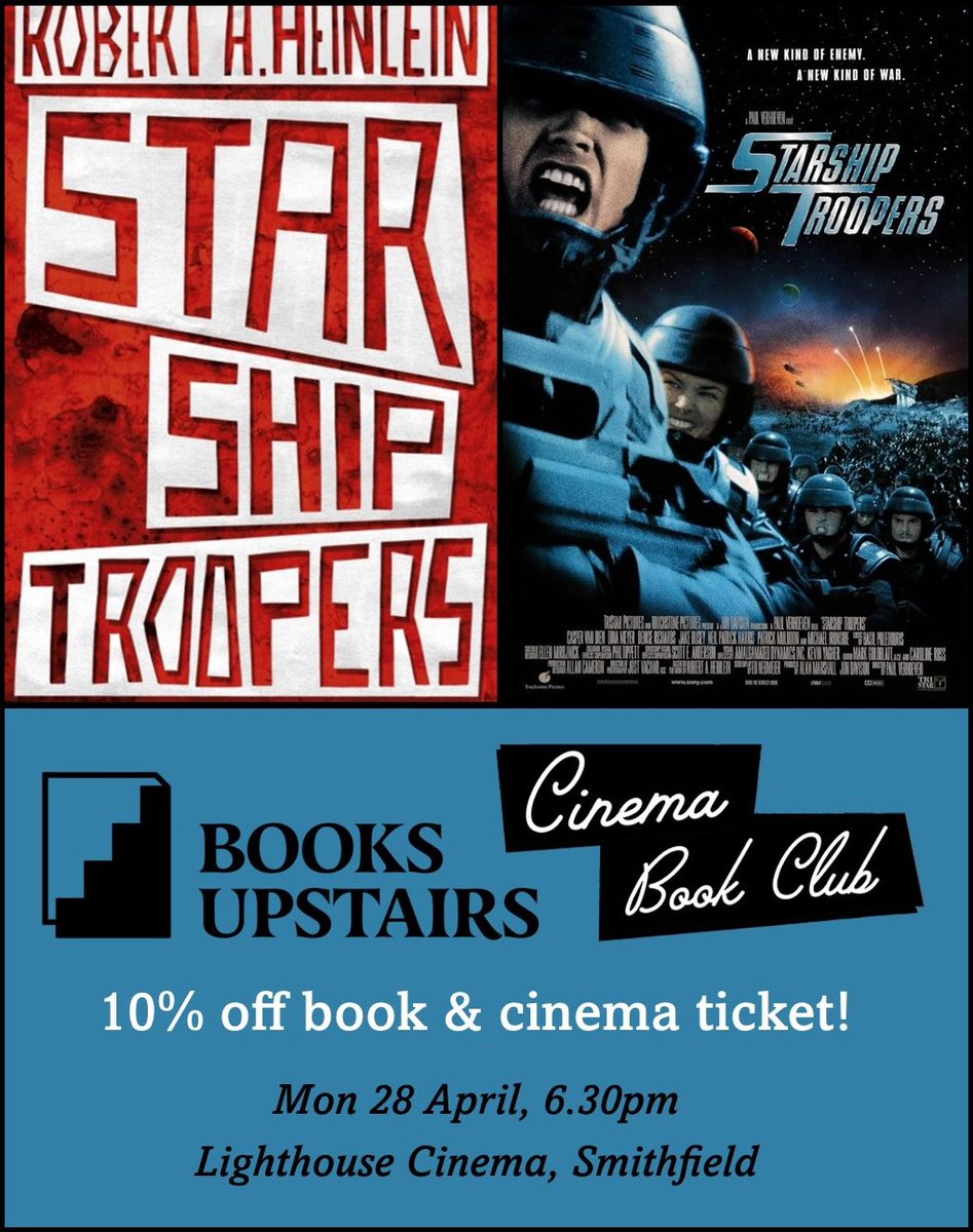 Books Upstairs (@booksupstairs) on Twitter photo This month’s <a href="/CinemaBookClub/">Cinema Book Club</a> choice is STARSHIP TROOPERS! Get 10% off the book with the coupon code CINEMABOOKCLUB10 & then 10% off your cinema ticket <a href="/LightHouseD7/">Light House Cinema</a> 😌 Details here: booksupstairs.ie/page-to-screen/ This month’s <a href="/CinemaBookClub/">Cinema Book Club</a> choice is STARSHIP TROOPERS! Get 10% off the book with the coupon code CINEMABOOKCLUB10 & then 10% off your cinema ticket <a href="/LightHouseD7/">Light House Cinema</a> 😌 Details here: booksupstairs.ie/page-to-screen/