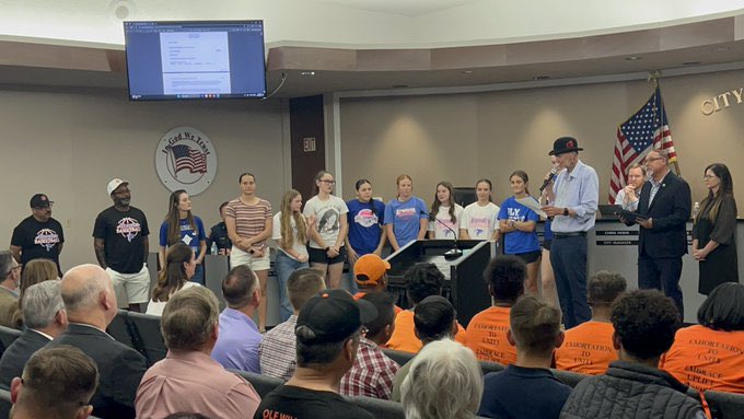 AtwaterFalcons's tweet photo. The accolades keep coming! Last night our Section Champion Girls Basketball team was recognized at the City of Atwater City Council Meeting. Thank you for recognizing our team @CityOfAtwater1 

#WeAreAtwater🟦⬜️ https://t.co/7TGWQxVdBi