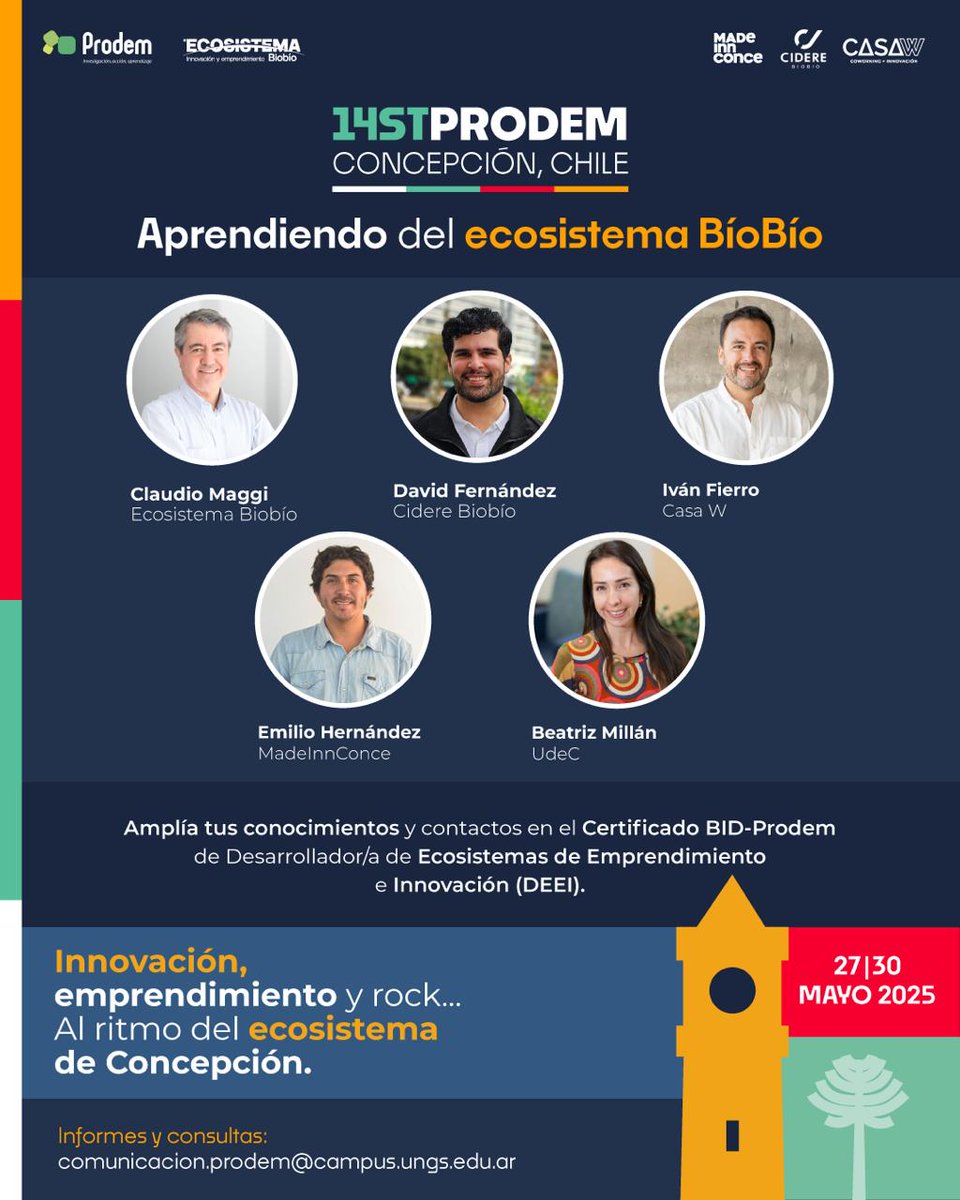 🌄 Aprendiendo del ecosistema Biobío

📍 Voces clave como Ecosistema Biobío MadeinnConce® Casaw CIDERE BIOBIO y IncubaUdeC nos compartirán sus desafíos, logros y aprendizajes.

🚀 ¡Inscríbete! es.surveymonkey.com/r/14STDEEIConce