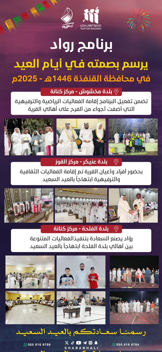 🪐| #روّاد 

يشارك المجتمع احتفالاتهم بمناسبة
🎁 #عيد_الفطر_المبارك بمختلف 
مراكز📍#محافظة_القنفذة 

     #نـــرسم_سعـٰادتكم🎈✨

#عيدك_علينا
#معايدات_الشباب 
#القطاع_غير_الربحي