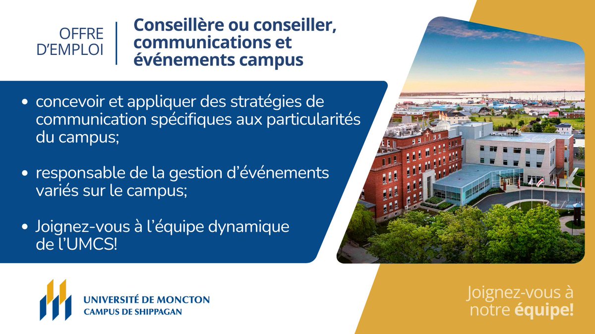 OFFRE D'EMPLOI  |  L'UMCS sollicite des candidatures afin de pourvoir le poste de conseillère, conseiller, communications et événements campus. careerbeacon.com/en/search/Univ…