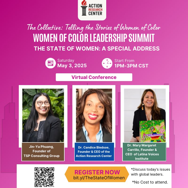 Join us for the Women of Color Leadership Summit
🗓️ May 3 | 1–3 PM CST | 💻 Virtual
Theme: The State of Women: A Special Address
With Dr. Candice Bledsoe, Jin-Ya Huang &amp; Dr. Mary Margaret Carrillo
👉 Register: bit.ly/TheStateOfWomen
#WOCLSummit  <a href="/edgray1906/">Dr. Ed Gray</a> <a href="/millie_tambo/">Millie Tambo</a>