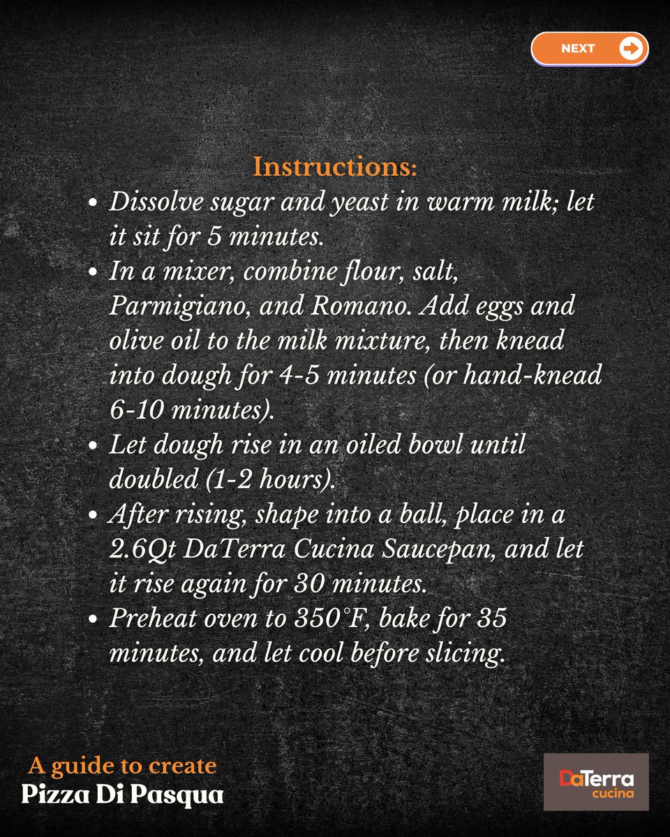 DaTerraCucina's tweet image. Bake up a taste of Italy with Pizza di Pasqua 🇮🇹🧀—a savory Easter bread from the Marche region, rich with Parmigiano &amp;amp; Romano. Perfect for spring celebrations with loved ones.
#PizzaDiPasqua #EasterBread #DaTerraCucina #EasterBrunch #ItalianFood #FamilyTraditions #SpringRecipes