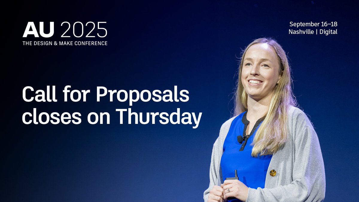 autodesku's tweet image. โฐ Time is ticking and you're officially on the clock. AU 2025 Call for Proposals closes THIS Thursday, April 17!
๐
Thereโs still time to participate, submit your proposal today ๐ autode.sk/4kGzl92