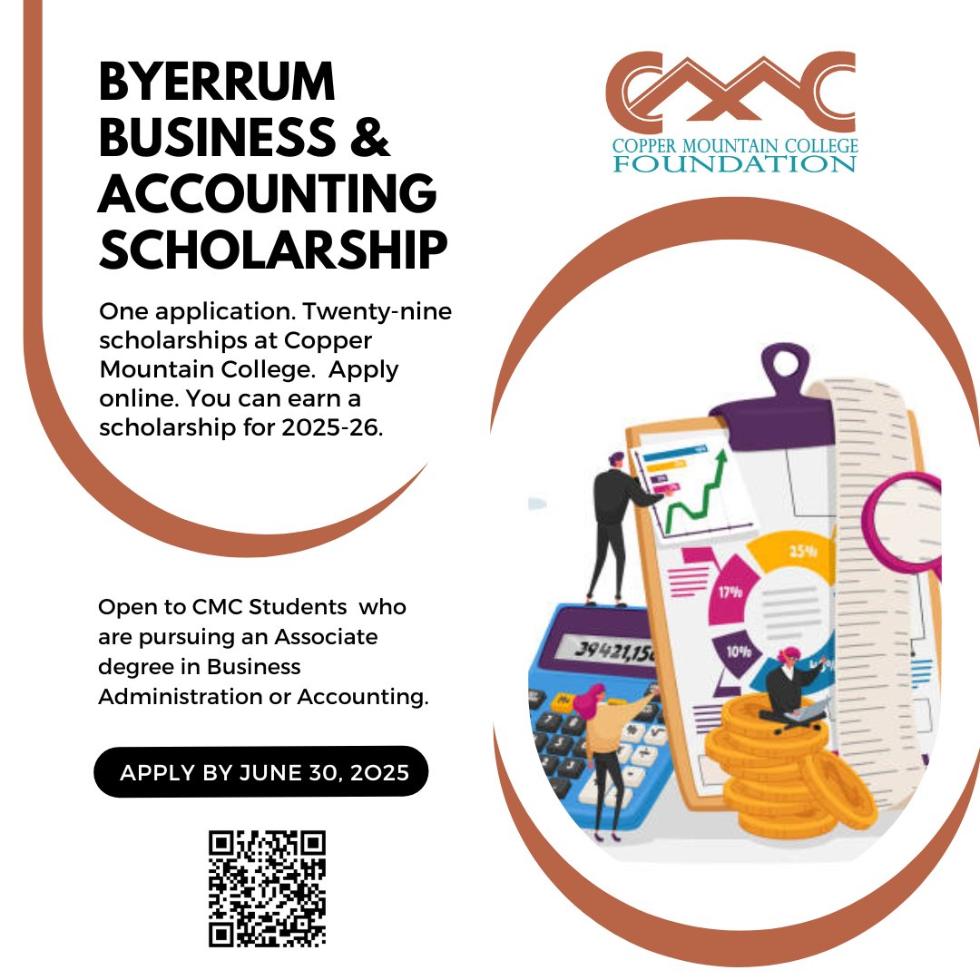 CMC’s annual scholarship cycle is now open! apply.mykaleidoscope.com/program/CMCfou…
This is ONE application for 29 different scholarships available exclusively at Copper Mountain College.  New incoming students, returning students, anyone taking classes should APPLY by June 30, 2025.