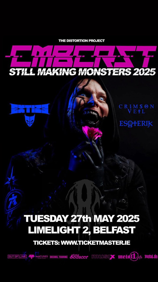 ⚔️ SIX WEEKS TODAY! ⚔️

First Belfast show since 2022!
It’s been too long. COMBICHRIST return to tear it up at Limelight 2 on Tuesday 27th May. With EXTIZE, CRIMSON VEIL &amp; ESOTERIK. All-out industrial chaos incoming! 

Tickets from Ticketmaster.ie