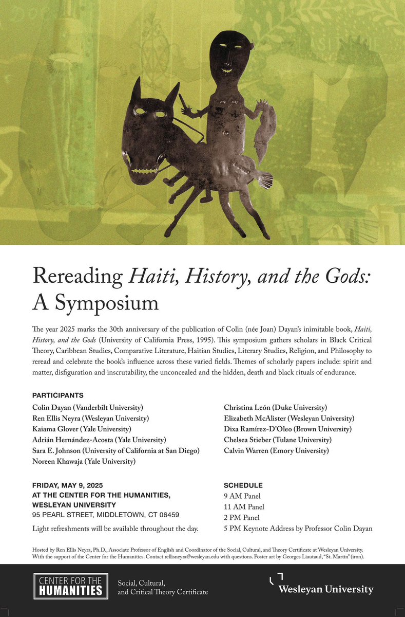 Rereading Haiti, History, and the Gods: A Symposium - 30th Anniversary | Friday, May 9, 2025 | Center for the Humanities - Wesleyan University
