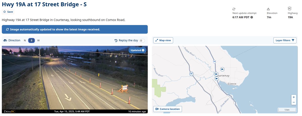 DriveBC's tweet image. Good Morning👋 - one webcam view from #CranbrookBC and our beta.drivebc.ca/cameras/1034 and two views from #CourtenayBC, one from DriveBC.ca, our legacy website, the other from our beta site.       

🍁Snowbirds will be practicing in #ComoxBC May 3rd to 24th.