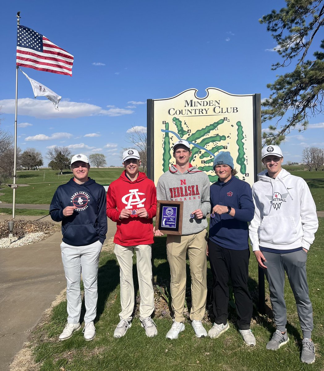 AC JV Boys Golf win the Minden JV invite today. Brayden Ratigan got first, Merritt Hood 6th, and Weston Nienhieser 12th!