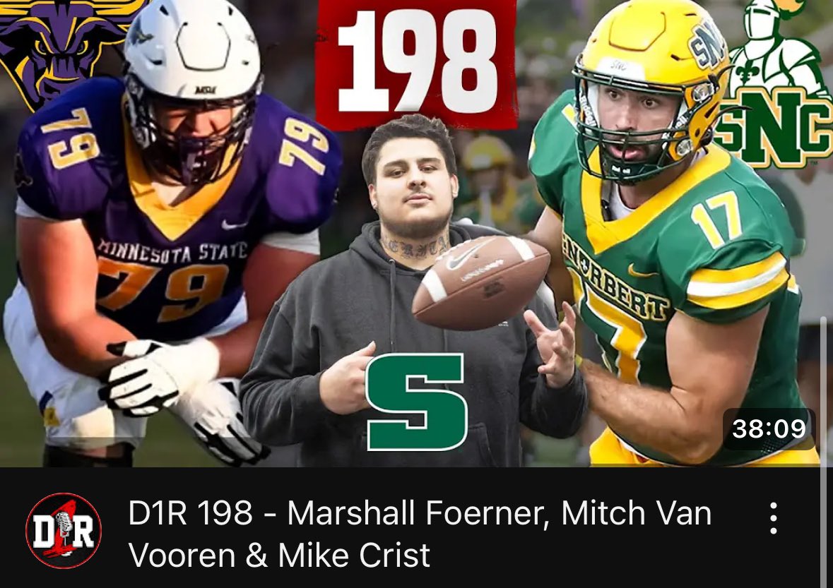 Division 1 Rejects (@d1_rejects) on Twitter photo You donโt want to miss #D1R 1๏ธโฃ9๏ธโฃ8๏ธโฃ
<a href="/SRURockFB/">Slippery Rock Football</a> OL <a href="/MikeMikec5845/">Mike Crist</a> heroics saves man from burning car
<a href="/MinnStFootball/">Minnesota State Football</a> OL @MarshallFoerne1 recaps local pro day with <a href="/ChicagoBears/">Chicago Bears</a>
<a href="/m_vanvooren14/">Mitchell Van Vooren</a> talks transition from D1 Track & Field to <a href="/SNCfootball/">St. Norbert Football</a>
๐บ : youtu.be/Ds_flwd-tO8?siโฆ You donโt want to miss #D1R 1๏ธโฃ9๏ธโฃ8๏ธโฃ
<a href="/SRURockFB/">Slippery Rock Football</a> OL <a href="/MikeMikec5845/">Mike Crist</a> heroics saves man from burning car
<a href="/MinnStFootball/">Minnesota State Football</a> OL @MarshallFoerne1 recaps local pro day with <a href="/ChicagoBears/">Chicago Bears</a>
<a href="/m_vanvooren14/">Mitchell Van Vooren</a> talks transition from D1 Track & Field to <a href="/SNCfootball/">St. Norbert Football</a>
๐บ : youtu.be/Ds_flwd-tO8?siโฆ