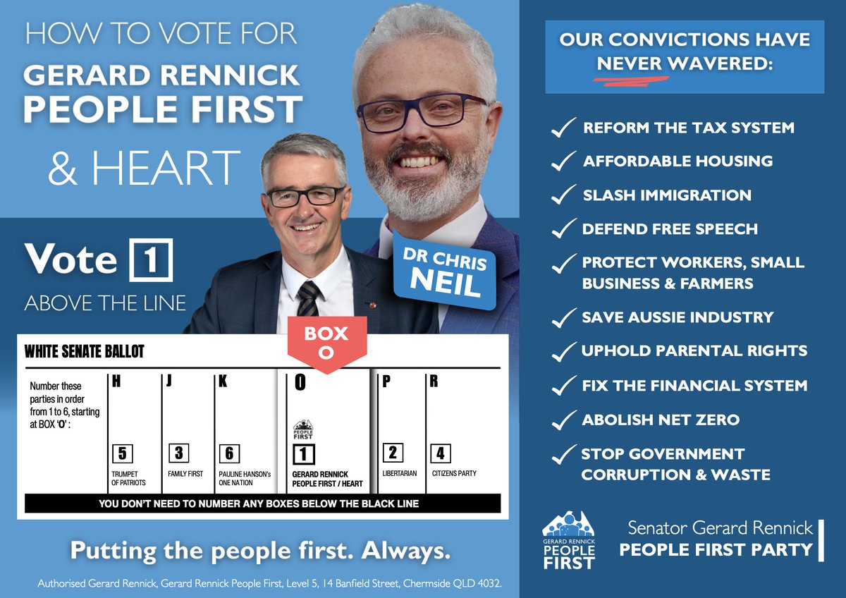 here's our how to vote card; see also peoplefirstparty.au/chris-neil/