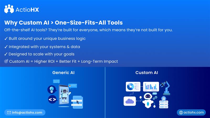 Generic AI can only take you so far.

If you want AI that knows your workflows, talks to your systems, and drives real results—you need something custom.
That’s where ActioHX Custom AI Shop comes in. 🚀

#CustomAI #ActioHX #AIThatFits #AITransformation #BusinessAutomation