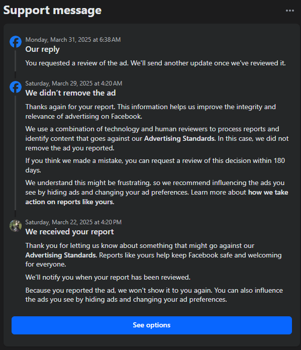 cooldesignninja's tweet photo. @Meta Your reporting system will not remove cocaine and hard drug ads...good job on keeping news off of Canadian Facebag tho... https://t.co/aobHTaD1HX
