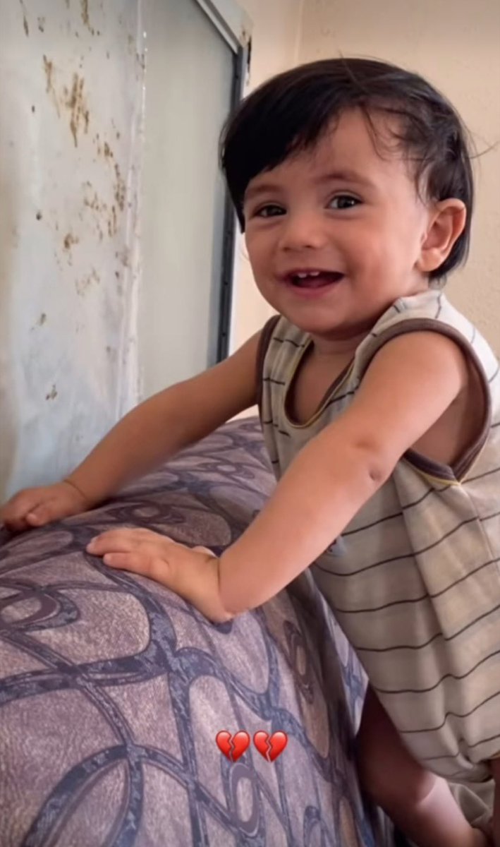 The child Malek Mohammed Al-Tahrawi was born during the genocide a year ago and was killed this morning by an Israeli drone while his father was trying to get him vaccinated.