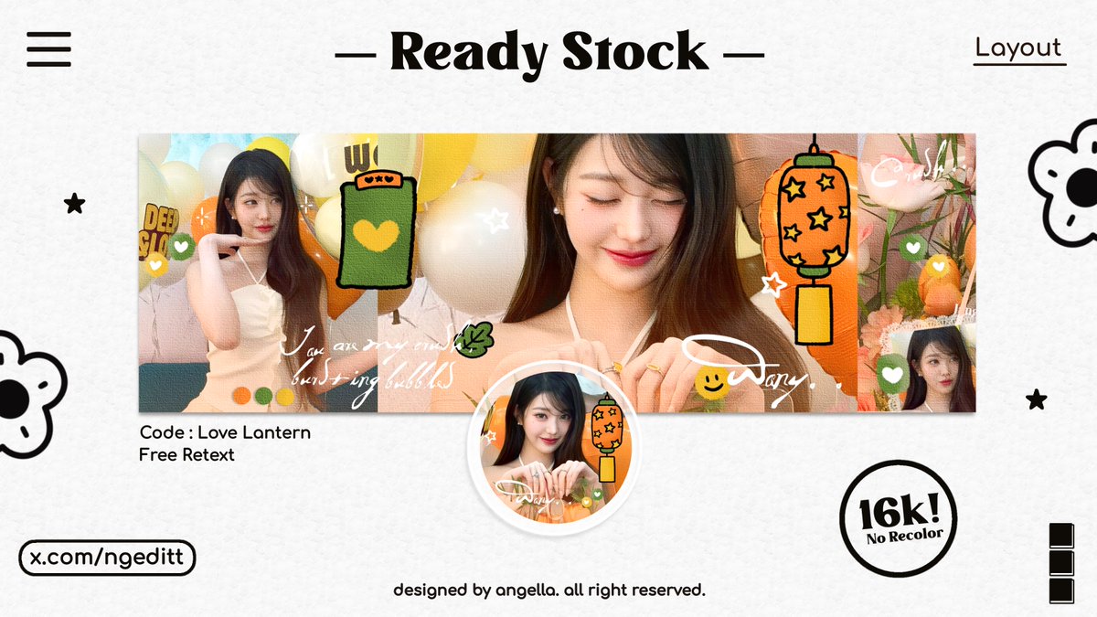 ༊*·˚ a repOost will be apreciated!

halo el punya layout wony orange edition, price tertera di gambar ya sudah include free retext. kalau ada yang mau take boleh dm el dengan menyebutkan kodenya, terima kasih ✧ ˚ · .

#zonauang #zonaba
