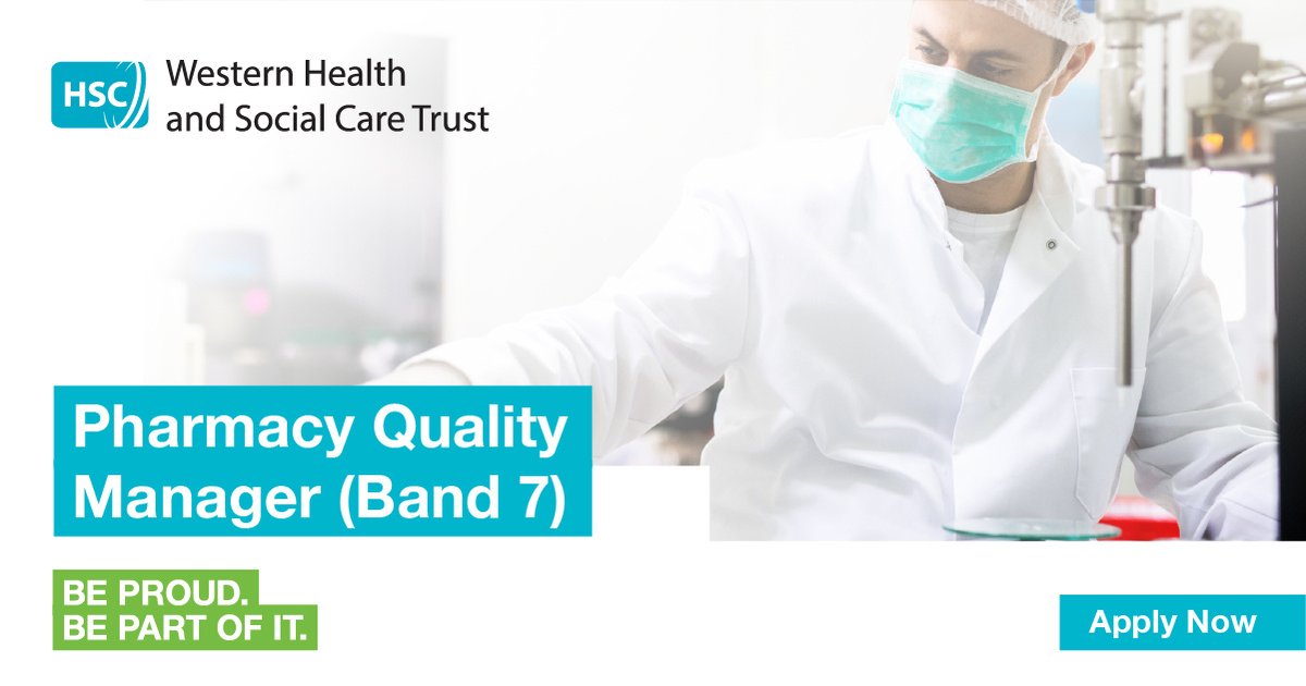 HSCworkforce (@hscworkforce) on Twitter photo The <a href="/WesternHSCTrust/">Western Trust</a> are looking for a Quality Manager - no healthcare/pharmacy experience necessary - to manage the quality system in their Aseptic Manufacturing Unit at the Altnagelvin Hospital Pharmacy. Apply now: hubs.ly/Q03hpMbM0
#HSCjobs #NHSjobs #HSCNIjobs #QAJobs The <a href="/WesternHSCTrust/">Western Trust</a> are looking for a Quality Manager - no healthcare/pharmacy experience necessary - to manage the quality system in their Aseptic Manufacturing Unit at the Altnagelvin Hospital Pharmacy. Apply now: hubs.ly/Q03hpMbM0
#HSCjobs #NHSjobs #HSCNIjobs #QAJobs