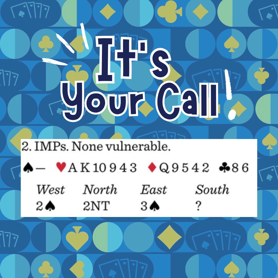 It's YOUR call! How would you bid this hand? Share your thoughts with us in a RT and check back tomorrow for a detailed expert opinion on the bid. 

Visit the link to to join mailing list! l8r.it/Ry9z

#play #bridge #guess #game #acbl #cardgames #playbridge #quiz #fun