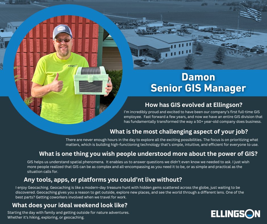 🔵 Team Tuesday! 🔵 

Meet Damon!

We're excited to highlight our GIS Manager, Damon! He leads a team of super cool GIS rockstars. This team's innovative approach and support are crucial to our company's operations.