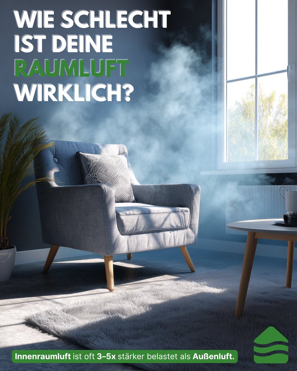 luftbudeGmbH's tweet image. Die Luft in Innenräumen ist oft 3–5x schlechter als draußen.

❌ Weniger Sauerstoff
 ❌Mehr CO₂ &amp;amp; Feuchte
 ❌Schadstoffe, Schimmel, Müdigkeit

👉 Lüftungssysteme helfen – automatisch &amp;amp; leise.

#luftqualität #lüftungssystem #wohnraumlüftung