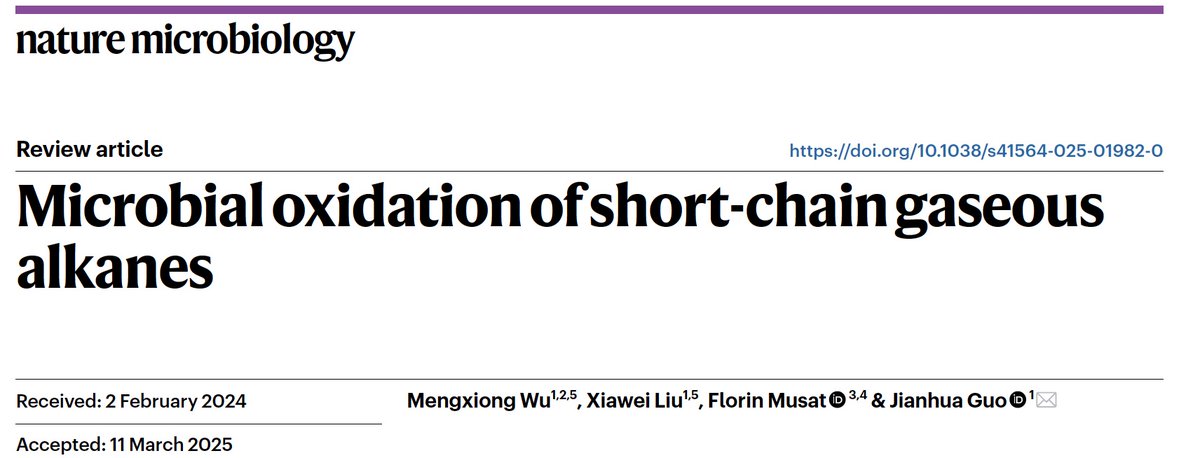 Mengxiong Wu (@mengxiongw) on Twitter photo Excited to share our latest publication in <a href="/NatureMicrobiol/">Nature Microbiology</a> "Microbial oxidation of short-chain gaseous alkanes". Full-text link: rdcu.be/ehObt
In this review, we comprehensively discuss recent discoveries in the diversity, physiology and metabolism of aerobic (1/2) Excited to share our latest publication in <a href="/NatureMicrobiol/">Nature Microbiology</a> "Microbial oxidation of short-chain gaseous alkanes". Full-text link: rdcu.be/ehObt
In this review, we comprehensively discuss recent discoveries in the diversity, physiology and metabolism of aerobic (1/2)