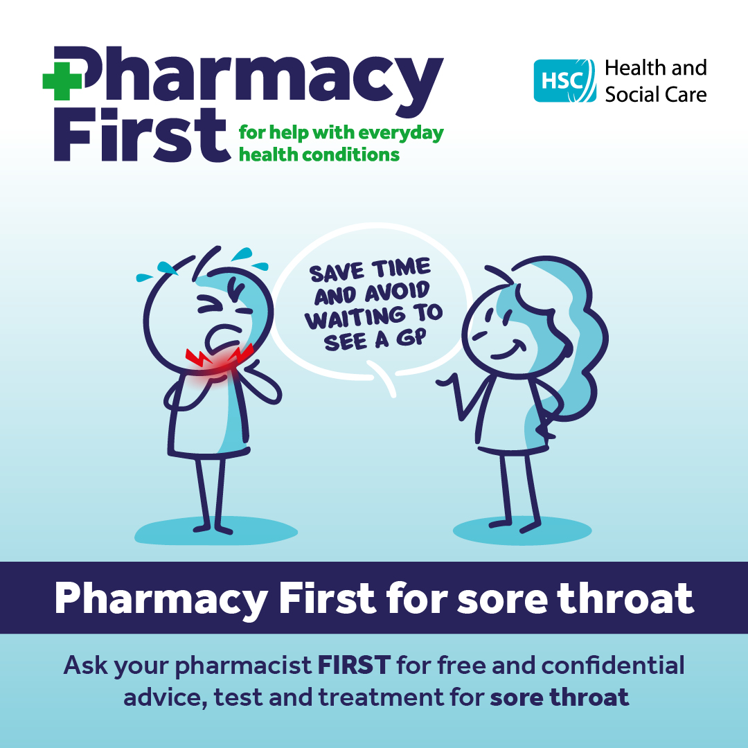For everyday health conditions including sore throat, Emergency Hormonal Contraception, and minor infections, please visit your local Community Pharmacy.

You don’t need to wait for a GP appointment – Community Pharmacies across Northern Ireland are providing assessment and