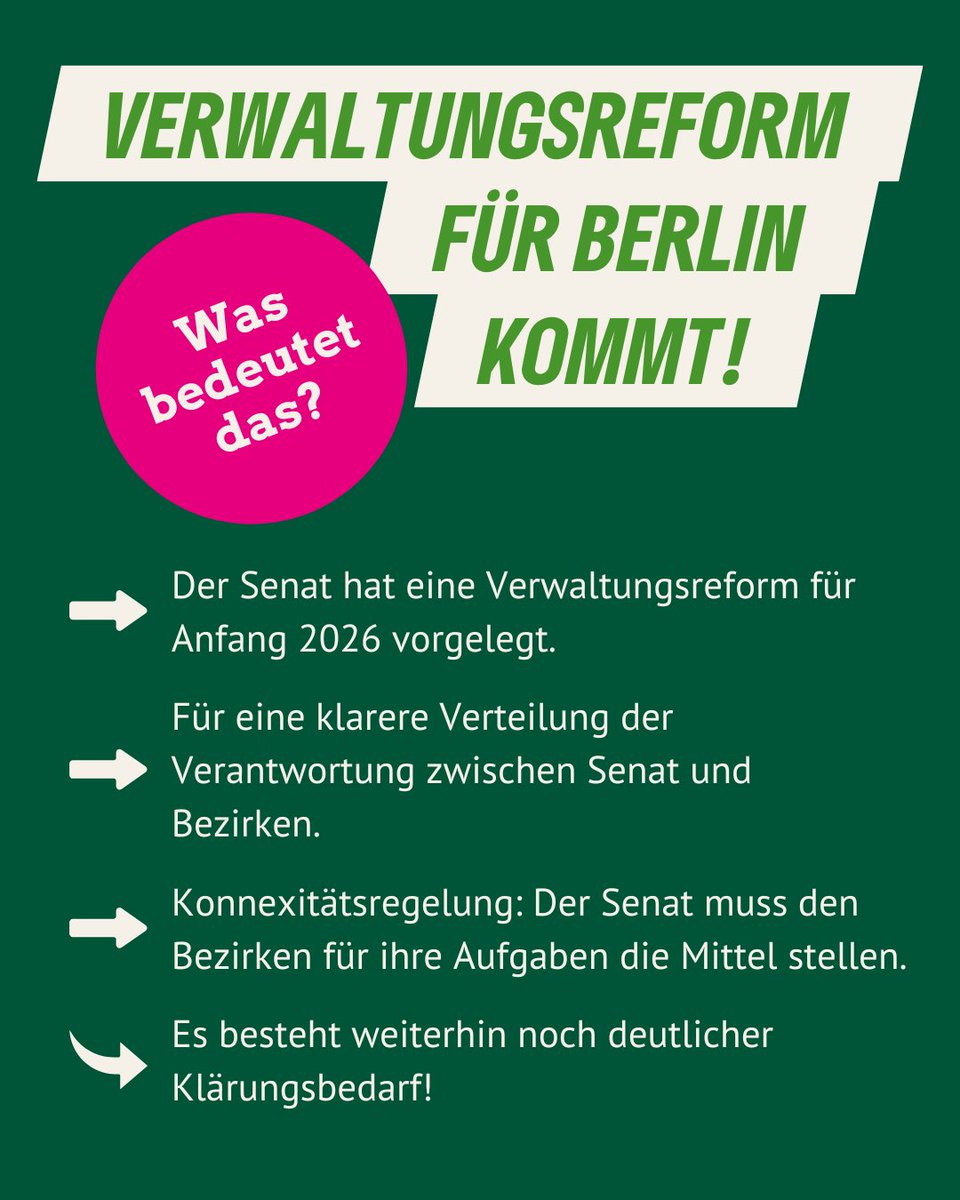 Endlich! Die #Verwaltungsreform soll das Berliner Behördenchaos beenden. Gut so – aber nicht um jeden Preis.

Ziel muss eine bürgernahe, transparente &amp; handlungsfähige Verwaltung sein – keine Machtverschiebung von den Bezirken zum Senat!

Wir #Grüne schauen genau hin! #Berlin