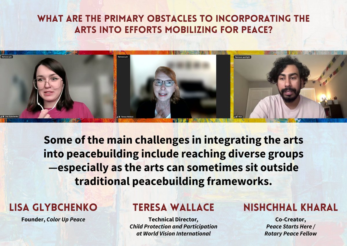 Some of the main challenges in integrating the arts into peacebuilding include reaching diverse groups—especially as the arts can sometimes sit outside traditional peacebuilding frameworks—adapting to the transient nature of communities where participants may not complete full