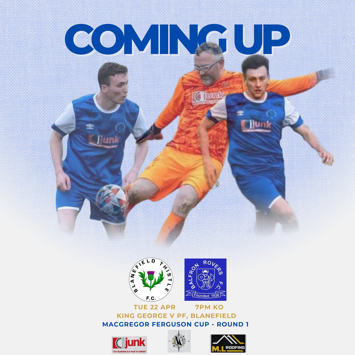 Following a hard fought point at Gartocharn we have 2 home games next up. 

We host Kippen in the League on Friday followed by Balfron Rovers in the 1st round of the MacGregor Ferguson Cup next Tuesday with Gartocharn awaiting the winners.